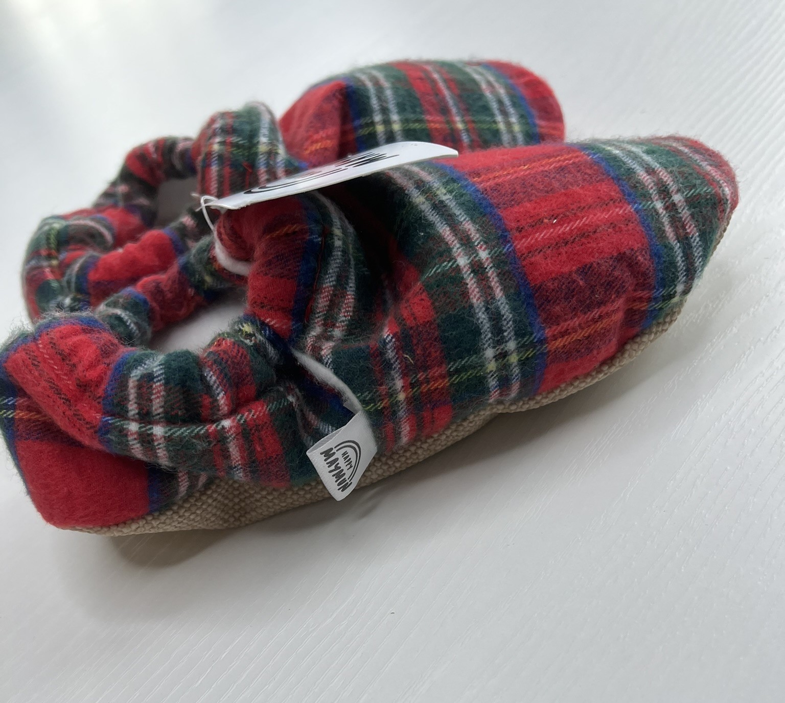 Scarpine per bambini in tessuto a quadri stile scozzese con motivo a stelle bianche, marchio Happy Maymun.