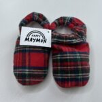 Scarpine per bambini in tessuto a quadri stile scozzese con motivo a stelle bianche, marchio Happy Maymun.