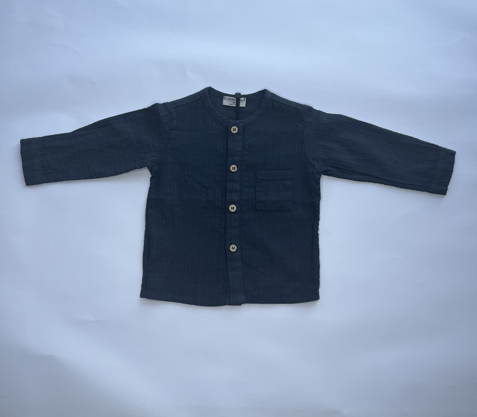 camicia blu bambino, camicia cotone maniche lunghe, abbigliamento naturale bambini.